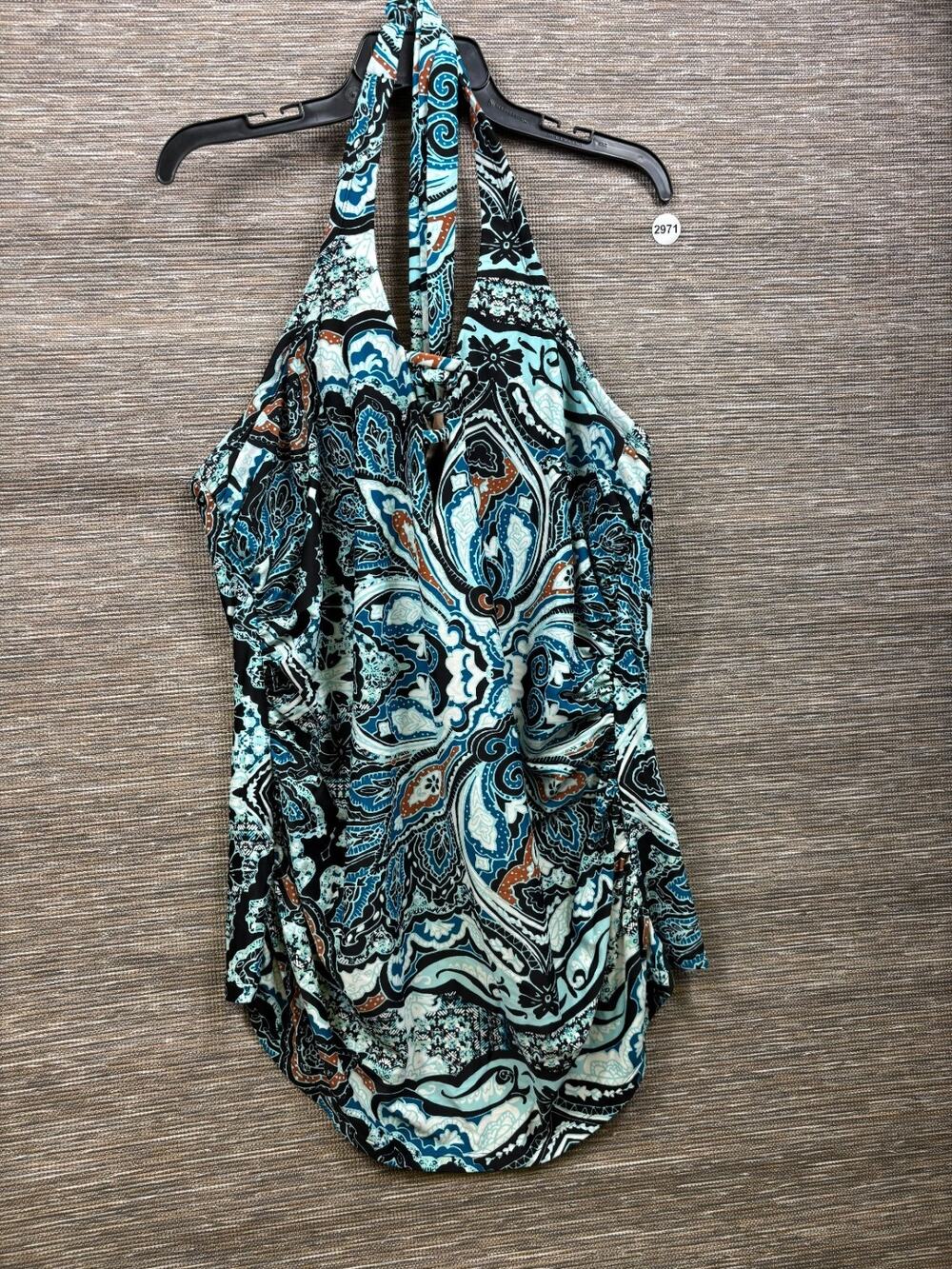 Swim by Cacique Paisley Halter Swim Top Womens Size 20 Teal Black Strappy